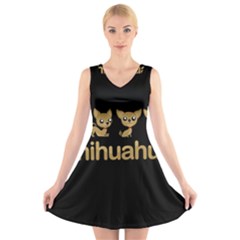 Chihuahua V-neck Sleeveless Skater Dress by Valentinaart