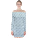 Pink Flowers Blue Long Sleeve Off Shoulder Dress View1