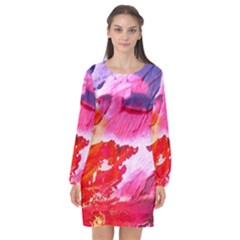 Abstract Art Background Paint Long Sleeve Chiffon Shift Dress  by Nexatart