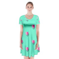 Love Heart Set Seamless Pattern Short Sleeve V-neck Flare Dress by Nexatart