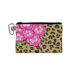 Floral Leopard Print Canvas Cosmetic Bag (small) by dawnsiegler