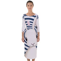 White Rabbit In Wonderland Quarter Sleeve Midi Bodycon Dress by Valentinaart