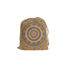 Wood Festive Rainbow Mandala Drawstring Pouches (small)  by pepitasart