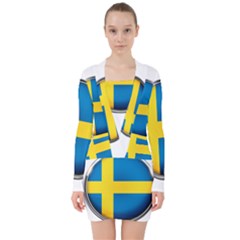 Sweden Flag Country Countries V-neck Bodycon Long Sleeve Dress by Nexatart