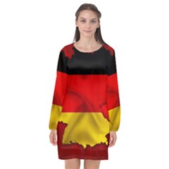 Germany Map Flag Country Red Flag Long Sleeve Chiffon Shift Dress  by Nexatart