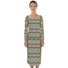 Celtic Wood Knots In Decorative Gold Quarter Sleeve Midi Bodycon Dress by pepitasart