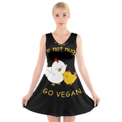 Go Vegan - Cute Chick  V-neck Sleeveless Skater Dress by Valentinaart