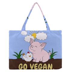 Go Vegan - Cute Pig And Chicken Zipper Medium Tote Bag by Valentinaart