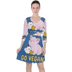 Go Vegan - Cute Pig And Chicken Ruffle Dress by Valentinaart