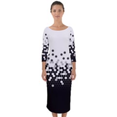 Flat Tech Camouflage White And Black Quarter Sleeve Midi Bodycon Dress by jumpercat