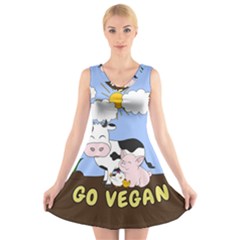 Friends Not Food - Cute Cow, Pig And Chicken V-neck Sleeveless Skater Dress by Valentinaart