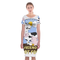 Friends Not Food - Cute Cow, Pig And Chicken Classic Short Sleeve Midi Dress by Valentinaart