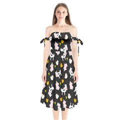 The Farm Pattern Shoulder Tie Bardot Midi Dress by Valentinaart