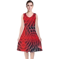 Abstract Red Art Background Digital V-neck Midi Sleeveless Dress  by Nexatart