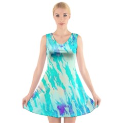 Blue Background Art Abstract Watercolor V-neck Sleeveless Skater Dress by Nexatart