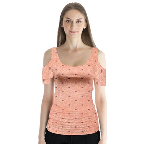 Dot Peach Butterfly Sleeve Cutout Tee  by snowwhitegirl