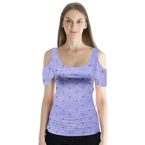 Dot Blue Butterfly Sleeve Cutout Tee  by snowwhitegirl