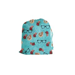 Vintage Glasses Blue Drawstring Pouches (small)  by snowwhitegirl