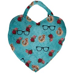 Vintage Glasses Blue Giant Heart Shaped Tote by snowwhitegirl