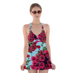 Roses Blue Halter Dress Swimsuit  by snowwhitegirl