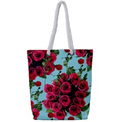 Roses Blue Full Print Rope Handle Tote (small) by snowwhitegirl