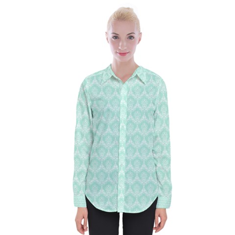 Damask Aqua Green Womens Long Sleeve Shirt by snowwhitegirl