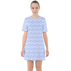 Damask Light Blue Sixties Short Sleeve Mini Dress by snowwhitegirl