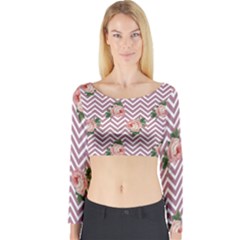 Violet Chevron Rose Long Sleeve Crop Top by snowwhitegirl