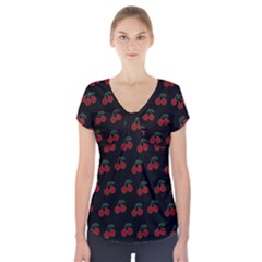 Cherries Black Short Sleeve Front Detail Top by snowwhitegirl