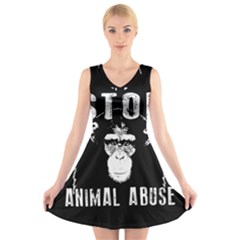 Stop Animal Abuse - Chimpanzee  V-neck Sleeveless Skater Dress by Valentinaart