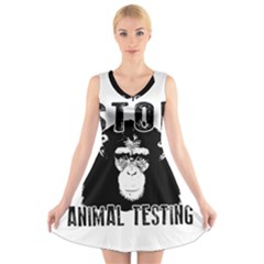 Stop Animal Testing - Chimpanzee  V-neck Sleeveless Skater Dress by Valentinaart