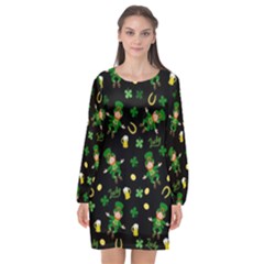 St Patricks Day Pattern Long Sleeve Chiffon Shift Dress  by Valentinaart