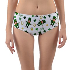 St Patricks Day Pattern Reversible Mid-waist Bikini Bottoms by Valentinaart