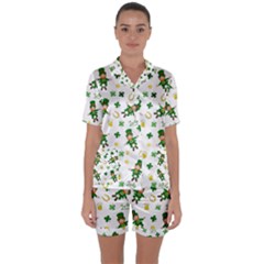 St Patricks Day Pattern Satin Short Sleeve Pyjamas Set by Valentinaart