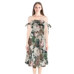 Rose Bushes Brown Shoulder Tie Bardot Midi Dress by snowwhitegirl