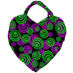 Neon Green And Pink Circles Giant Heart Shaped Tote by PodArtist