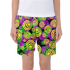 Bright Yellow Pink And Green Neon Circles Women s Basketball Shorts by PodArtist