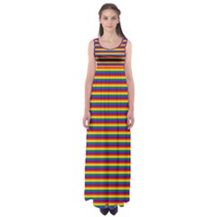 Horizontal Gay Pride Rainbow Flag Pin Stripes Empire Waist Maxi Dress by PodArtist