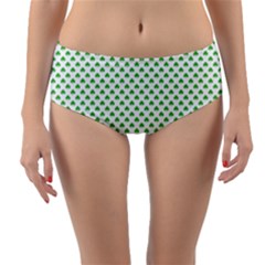 Green Heart-shaped Clover On White St  Patrick s Day Reversible Mid-waist Bikini Bottoms by PodArtist