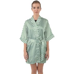 Shamrock 2-tone Green On White St Patrick’s Day Clover Quarter Sleeve Kimono Robe by PodArtist