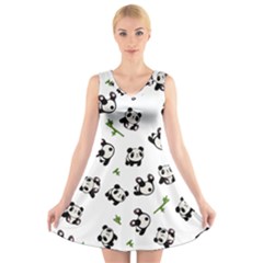 Panda Pattern V-neck Sleeveless Skater Dress by Valentinaart