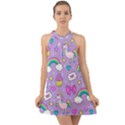 Cute Unicorn Pattern Halter Tie Back Chiffon Dress View1