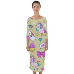 Cute Unicorn Pattern Quarter Sleeve Midi Bodycon Dress by Valentinaart