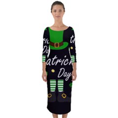 St Patricks Leprechaun Quarter Sleeve Midi Bodycon Dress by Valentinaart