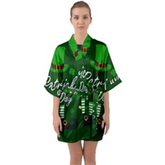 St Patricks Leprechaun Quarter Sleeve Kimono Robe by Valentinaart