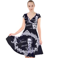 Edgar Allan Poe  - Never More Cap Sleeve Front Wrap Midi Dress by Valentinaart