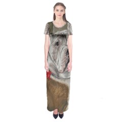 Dog Portrait Short Sleeve Maxi Dress by redmaidenart