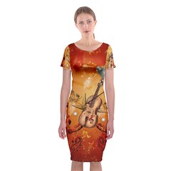 Violin With Violin Bow And Dove Classic Short Sleeve Midi Dress by FantasyWorld7