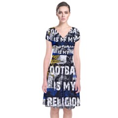 Football Is My Religion Short Sleeve Front Wrap Dress by Valentinaart