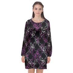 Dark Intersecting Lace Pattern Long Sleeve Chiffon Shift Dress  by dflcprints